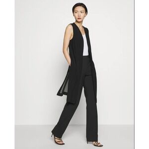 DKNY Womens Black Sheer Back Longline Duster Vest Size Medium